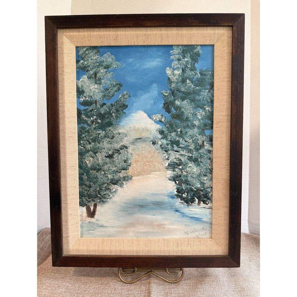 Vintage Winter Landscape Painting by Gertrude Peet | Rustic Cabin Art, Cozy Wall